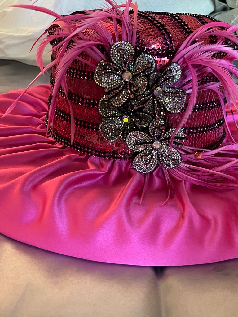 Women's Hot Pink Feather & Crystal Fleur Dress Hat